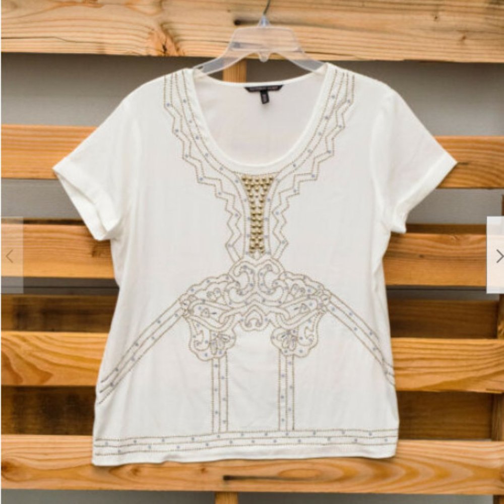 Victoria Secret White Beaded Embellished Bustier Shirt Blouse Top Sz S